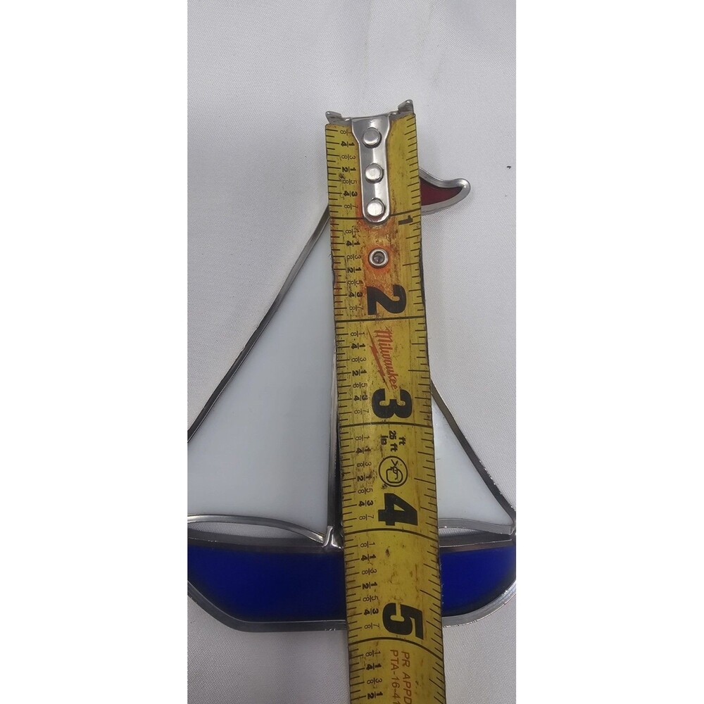 Vintage Sun Catcher Multicolor Stained Glass Ornament Nautical Sailboat 5"x4" - Picture 5 of 6